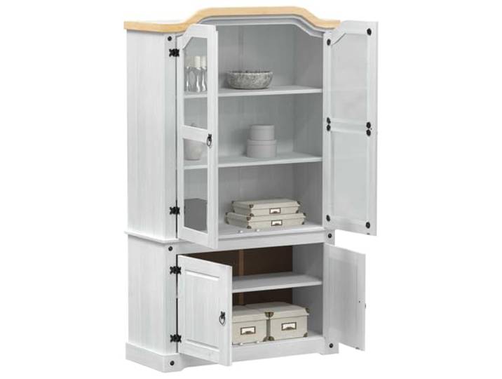 KTHLBRH Vitrine weiß 103,5 x 42 x 180 cm Kiefer massiv 2 Glastüren, mattes Finish, leicht zu reinigen, praktisch und breit