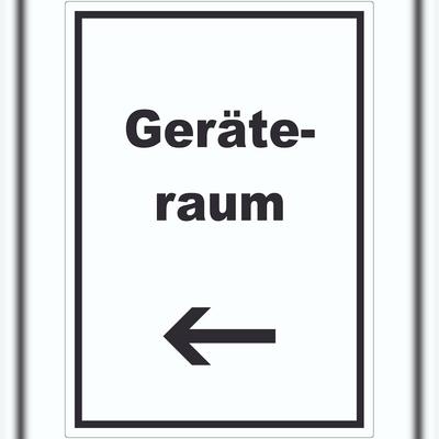HB-Druck Geräteraum Aufkleber mit Text und Richtungspfeil links Schuppen hochkant A1 (594x841mm)