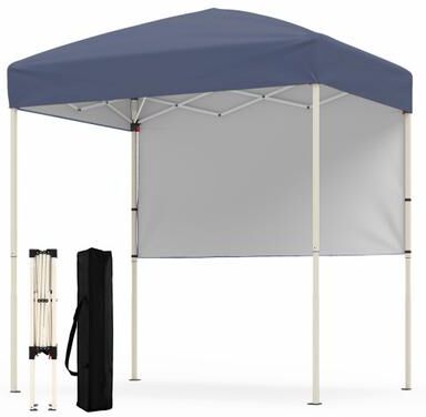 Costway 6 x 4 FT Pop-Up Canopy Tent with 1 Half Sidewall Easy Setup Folding Outdoor Sun Shelter-Gray