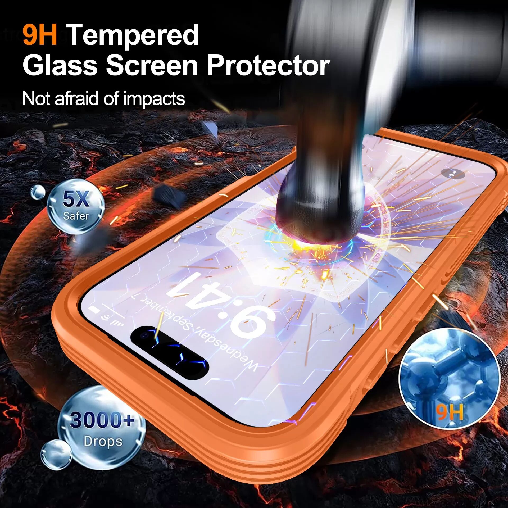 INF Coque Orange 9H en Verre Trempé Antichoc Compatible avec iPhone 17