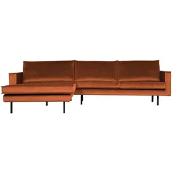 Ecksofa Rodeo Samt, moderne Chaiselongue links, rostrot, weiche Polsterung, Metallgestell