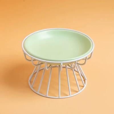 Uplift Essentials Elevated Ceramic Single Feeding Station With Iron Stand green