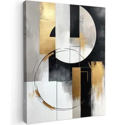 LEINWANDBILD Abstrakt - Gold - Silber - Formen - Ästhetik Wandbild Wohnzimmer 60x80 cm