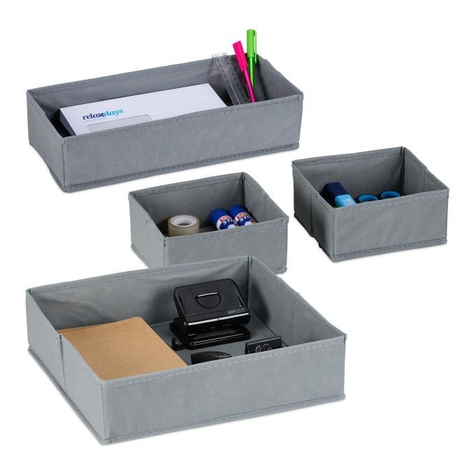 Relaxdays 4-delige lade organizer set van vlies, grijs