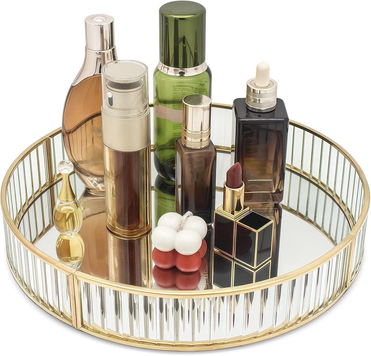 Vintage Gouden Spiegeltje Draagbare Parfumhouder, Decoratieve Ronde Makeup Tray voor Sieraden en Accessoires