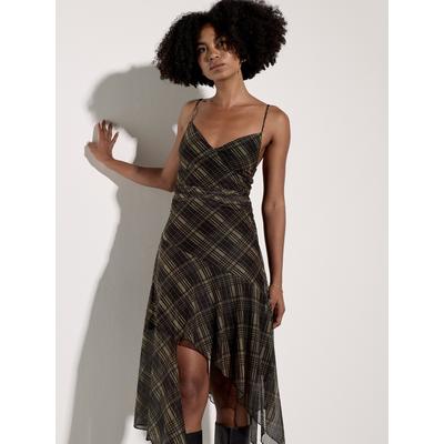 Midikleid APRICOT "Wadenlanges Karo-Kleid", Damen, Gr. 10, Normalgrößen, gewebt, schwarz, gewebt, , Modisch, schlank, herzförmiger Ausschnitt, Kleider Midikleid, mit Mesh-Trägern
