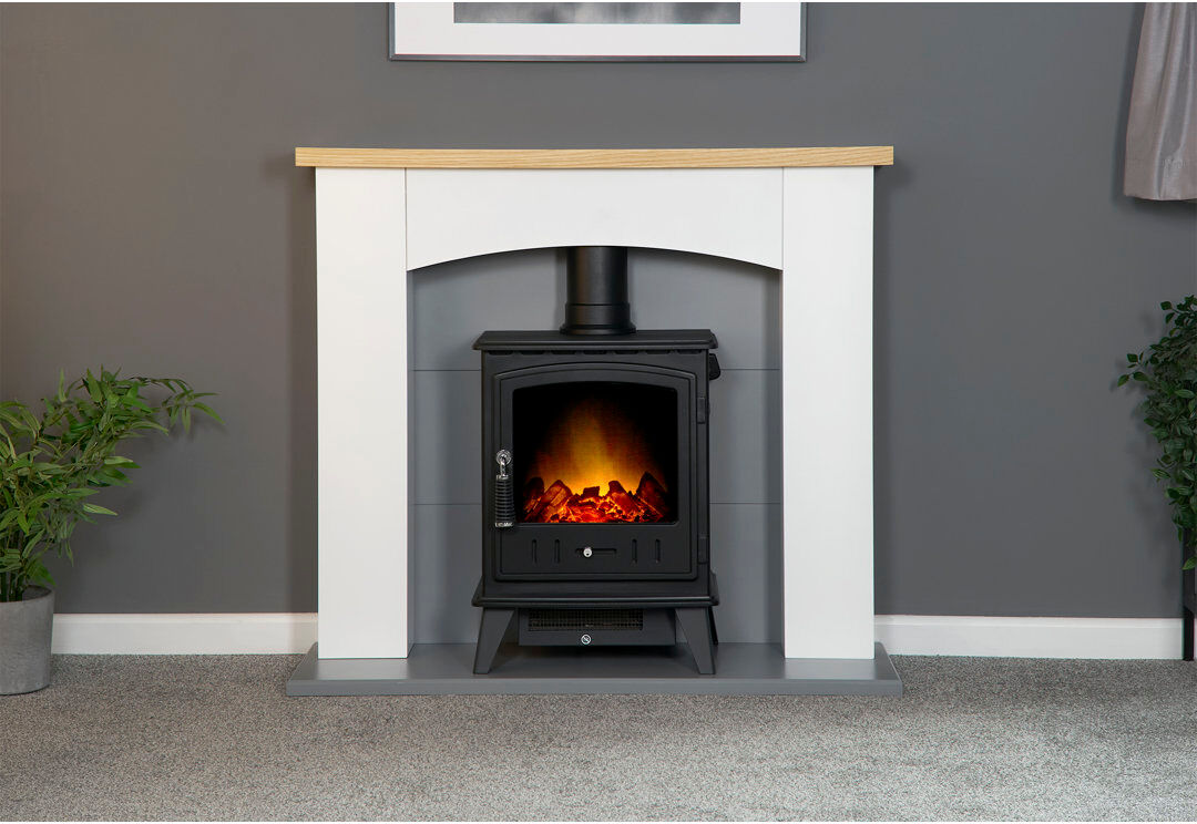 Huxley Adam 100Cm W Electric Stove Suite White;Gray 89cm H X 100cm W X 35cm D