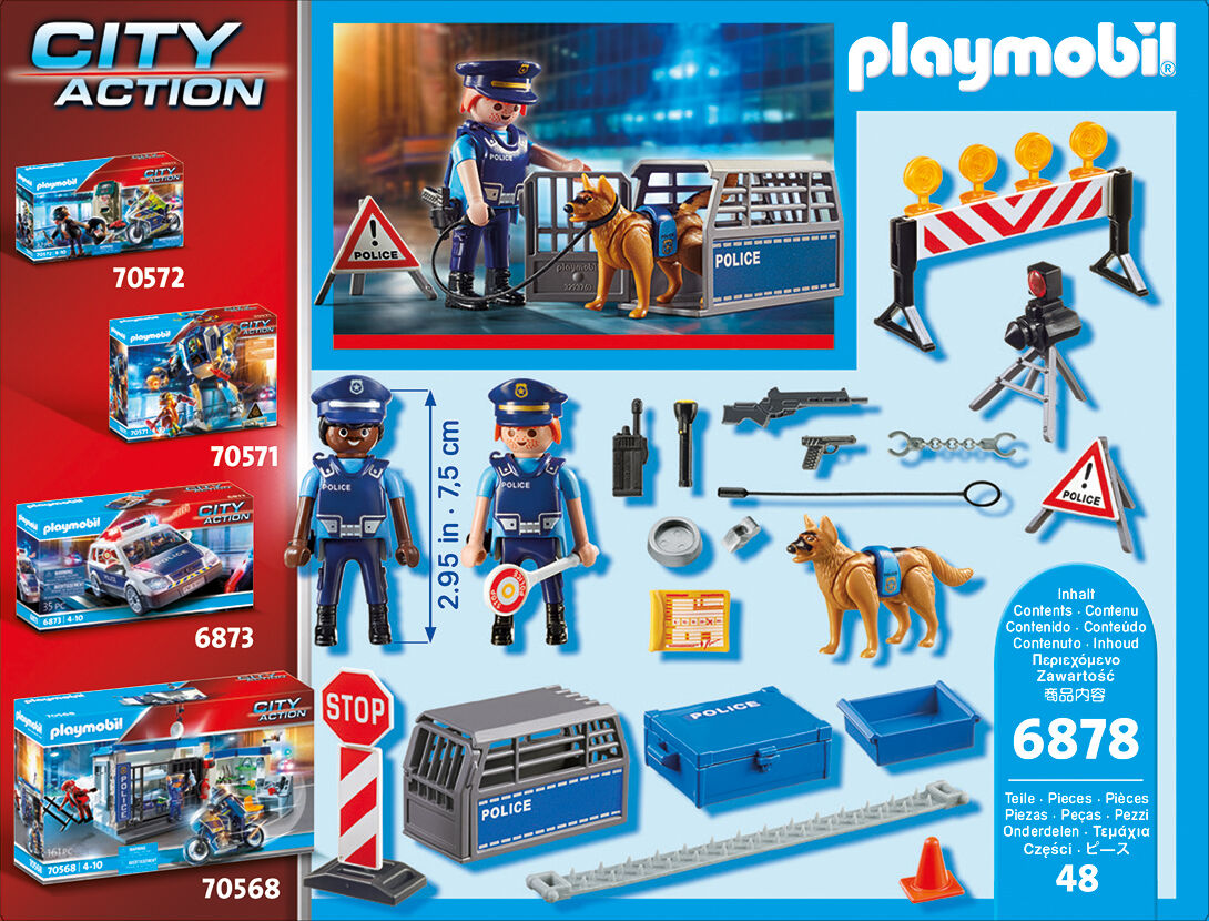Konstruktions-Spielset PLAYMOBIL "Polizei-Straßensperre (6878), My Action Heroes", bunt, Spielbausteine, Kinder, Kunststoff, Konstruktions-Spielset, Made in Germany