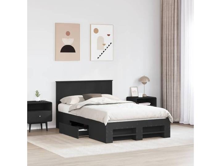 SKTQYQO Bett mit Kopfteil, Schwarz, 120 x 200 cm Engineered Holz, robuste Struktur, modernes Design, stabile Basis
