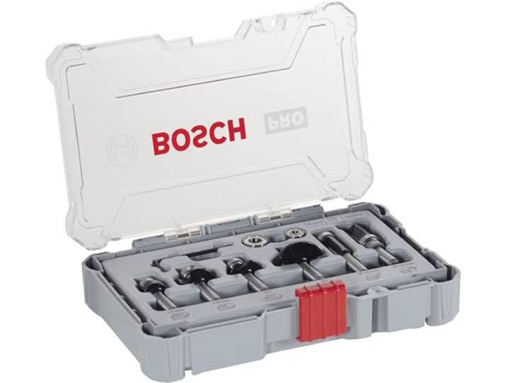 Bosch 6x Kit de fraises à araser et de bordage PRO\, 6 pièces pour Bois résineux\, Bois dur\, Ø 19\, 25\, 25\, 35\, 13\, 16 mm Professional Accessoire Défonceuses plongeantes\, Fraise à araser
