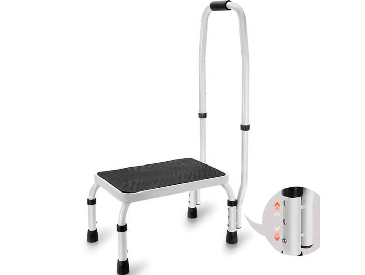 VEVOR Marchepied Tabouret 3 Hauteurs Réglables Charge Max 150kg avec Main Courante Antidérapante