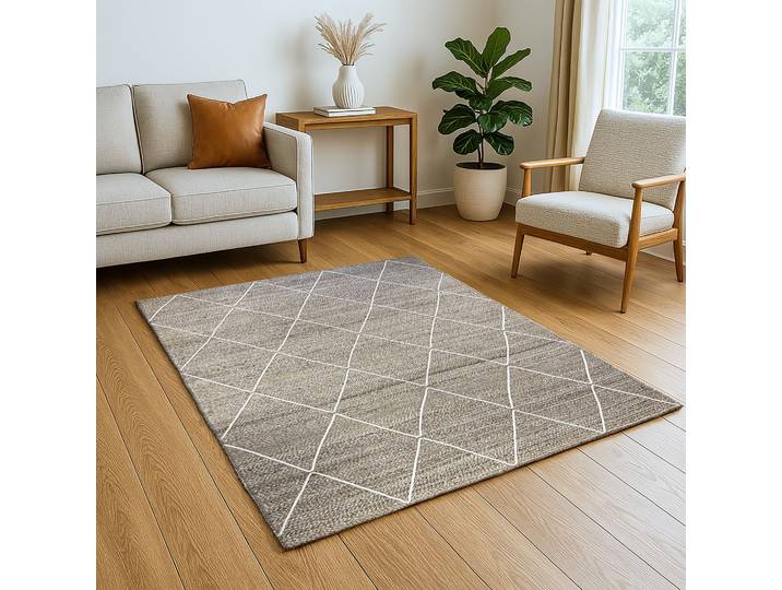 Teppich Juna Essence , beige (naturgrau,beige,weiß), B:140cm H:10mm L:200cm, Jute, MYFLAIR MÖBEL & ACCESSOIRES, Teppiche, Teppich, Juteteppich, handgeflochten, meliert, Rauten Muster, auch als Läufer