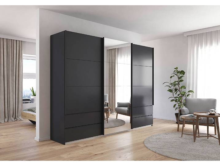 Armoire - Porte miroir 271cm Gris/Gris métallisé