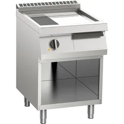 KBS Gastrotechnik Elektro-Grillplatte geteilt verchromt 7,5kW mit 2 Heizzonen offener Unterbau