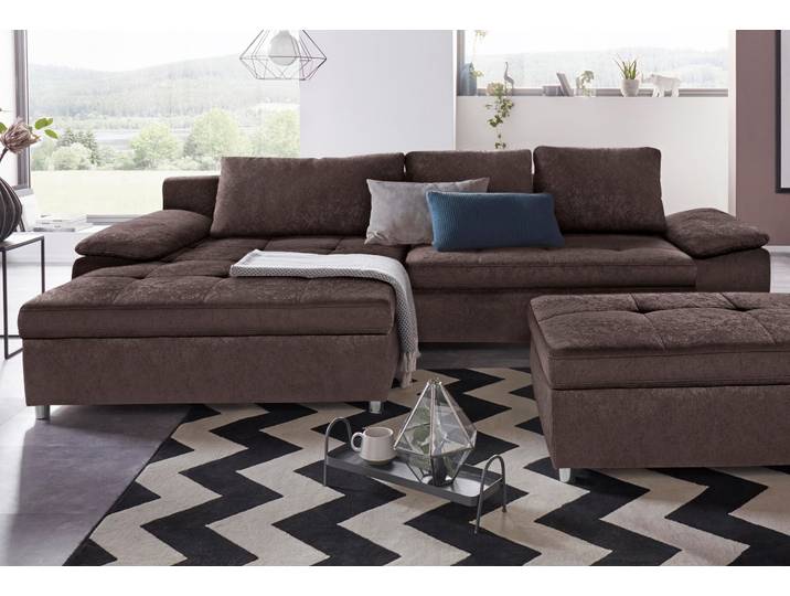 Ecksofa, Luxus-Microfaser ALTARA NUBUCK, Dunkelbraun, 290×90 cm, Rechts/Links Montierbar, Modern, sit&more