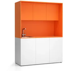 Büroküche NIKA mit Waschbecken und Wasserhahn 1481 x 600 x 2000 mm, Orange, links