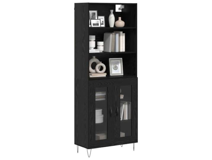 KTHLBRH Sideboard 2 Stück Eiche Schwarz Holz Mehrschichtig 180 cm Haarnadelbeine aus Eisen, 2 Türen, 120 kg, für Esszimmer
