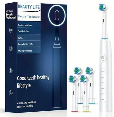 Uplift Essentials Electric Rotating Toothbrush With Replacement Heads For Adults white 4 Brush
