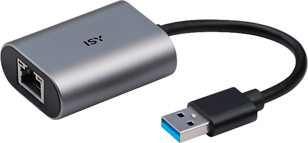Adaptador - ISY IAD-1010-A, Universal, 1x USB-A, Ethernet RJ45, 15cm, 1 Gbps, Plata