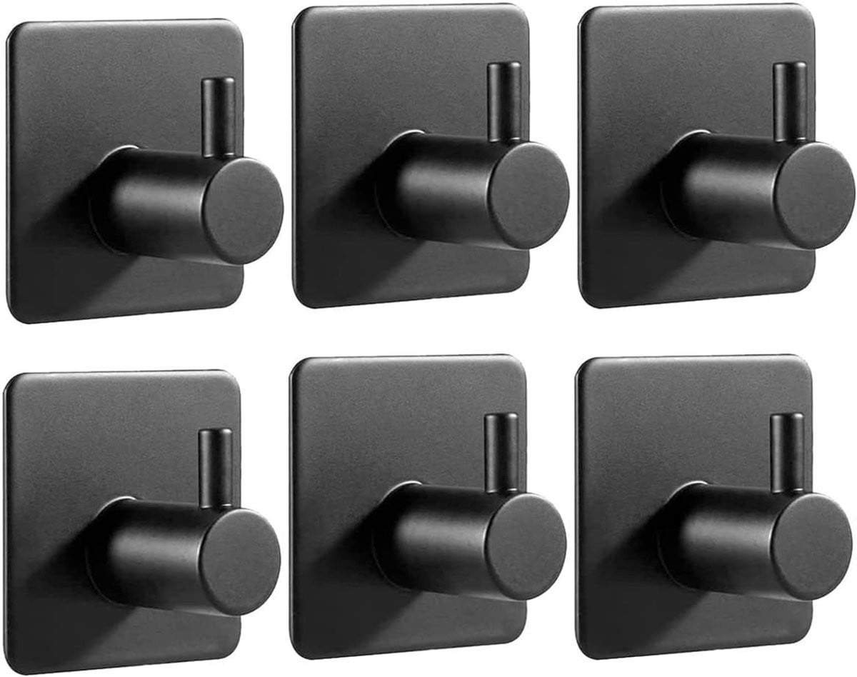 SnelShoppen Zelfklevende RVS Haken voor Keuken en Badkamer, Zwart, 6-Pack