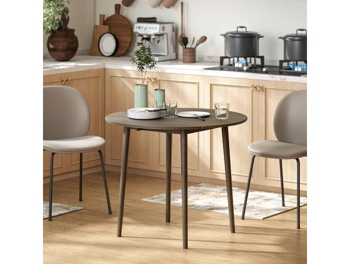 HOMCOM Table Ronde Extensible Ø89cm Bois Gris 4 Personnes