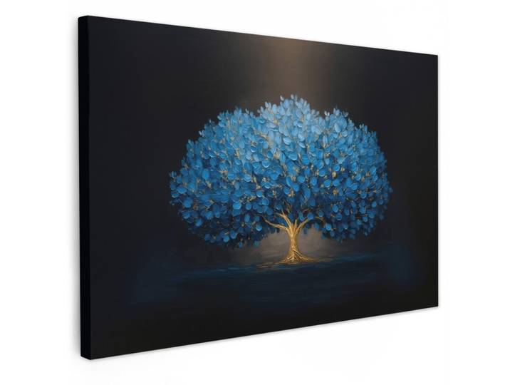 MuchoWow Leinwandbild - Baum - Blau - Blätter - Pinselstriche - 120x80 - Kunstdruck, Textil, Kiefer, Abstrakt, Rechteckig, 120x80 cm, gerahmt, Bilder & Rahmen, Bilder, Wandbilder