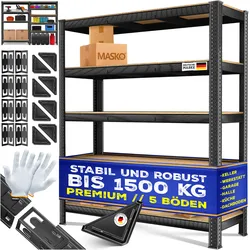 MASKO® Schwerlastregal Lagerregal Kellerregal 160x160x40cm, verstellbare Ablagen, MDF-Platten Regal aus Metall, Steckregal, Werkstattregal Stahlgestell Garage Werkbank