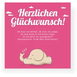 Grußkarte Baby & Geburt: Schlafender Elefant in Pink