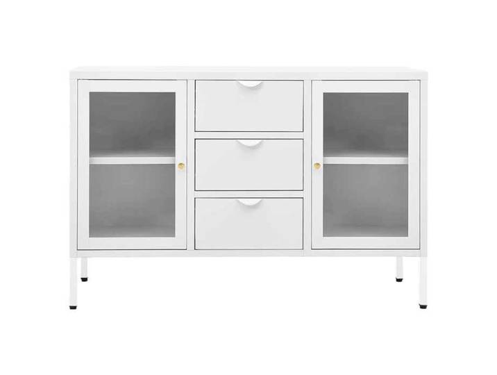 Meuble rangement - Buffet Blanc 105x35x70 cm Acier et verre trempé poisd:30.66kg &6211