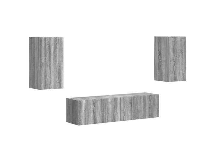 KUPTYERFG TV-Schrank 4er Set Graues Sonoma Holzwerkstoff Moderne Wohnwand mit Wandregalen fuer Wohnzimmer und Heimkino. Bietet vielseitige Aufbewahrung fuer Mediengeraete.