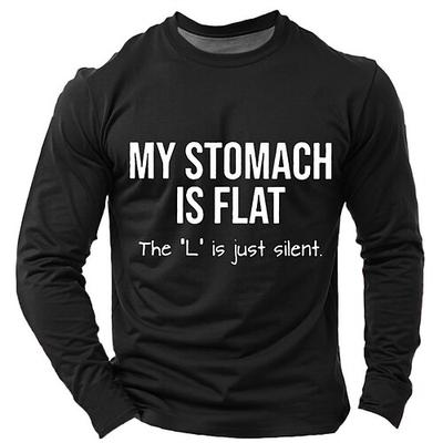 Herren Langarm Grafik-Shirt Lustiges 'Mein Bauch ist flach' Wortspiel Humor Design