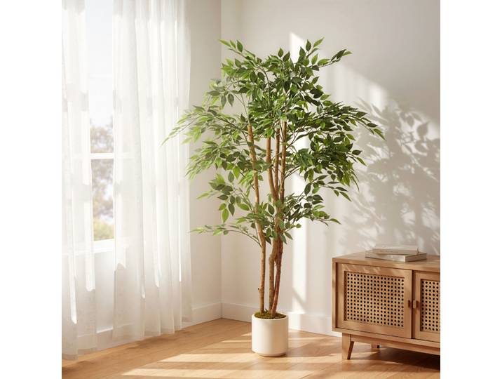 HOMCOM Plante Artificielle 150cm Banian Vert Tronc Bois Pot Plastique