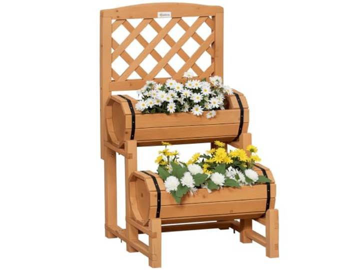 Outsunny Bac à fleurs surélevé en bois avec treillis 45x45x80 cm Jaune Jardinière de style rustique\, bac à légumes pour jardin\, terrasse\, balcon\, pot de fleurs.