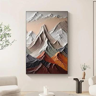 Strukturiertes Impasto-Gemälde einer Berglandschaft in Erdtönen
