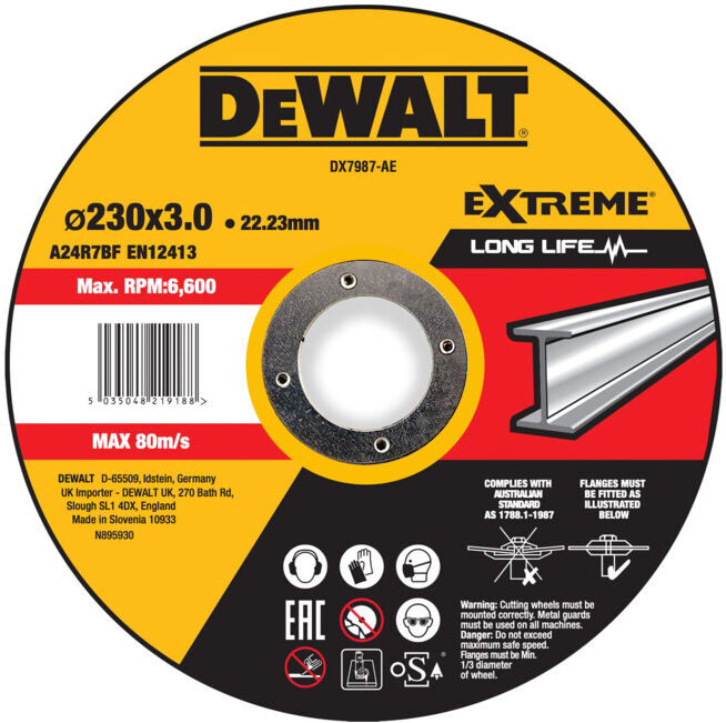 Disque à tronçonner DEWALT EXTREME 230x3x22,23mm métal type 42 (déporté) DX7987-AE (DX7987-AE)
