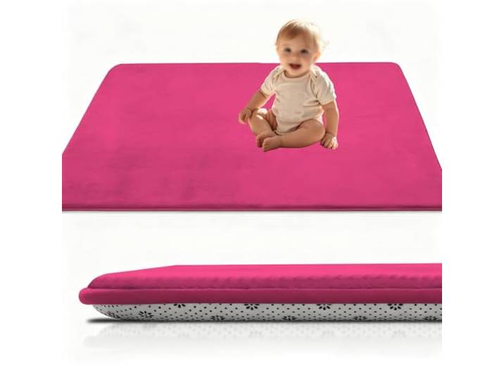 RxueSug Baby Spielmatte, Faltbare Große rutschfeste Dicke Baby Krabbelmatte 200 x 400 cm, Waschbare Aktivitätsmatte für Kinder, Krabbeldecke Für Baby Für Kinderzimmer Bodenmatte Rosenrot