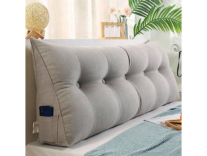 XIEMINLE Dreieckiges Kopfteil Lendenkissen für Erkerfenster Tatami Sofa Schlafzimmer Bett Kopfstütze Rückenstütze Leserücklehne Kissen Rest Lesekissen Lendenkissen 180 x 50 x 20 cm, Grau