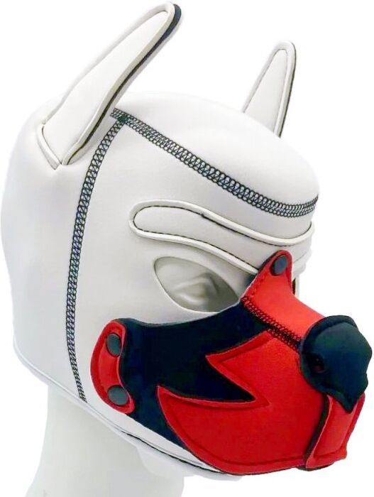 Kinky Puppy Cagoule Puppy Fox Néoprène Blanc-Rouge