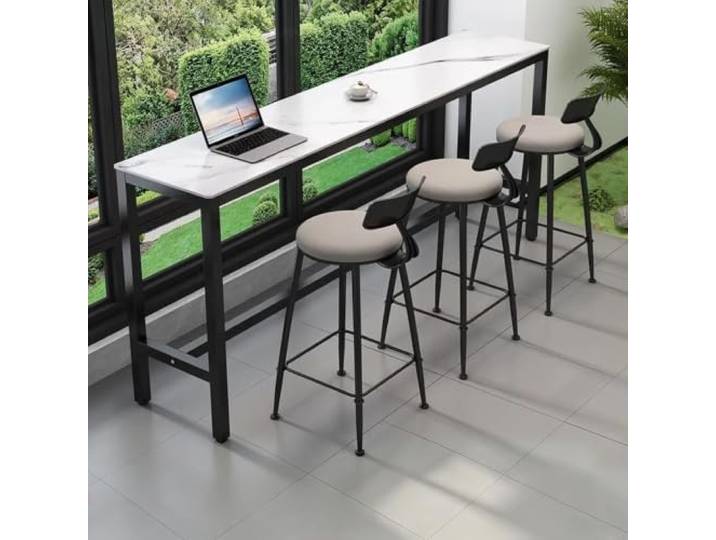 Bartisch, Hochtisch Schmal Mit Sintersteinplatte, Stabilem Metallgestell Robuster Stehtisch, ohne Hocker, platzsparend, belastbar, zeitloses Design, ideal für Kücheninsel, Café und Kneipe