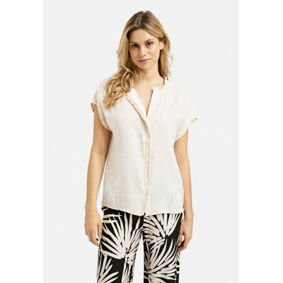 Kurzarmbluse MILANO ITALY, Damen, Gr. 36, beige (sand), Web, Material: 84% Modal, 16% Polyester, unifarben, regular fit normal, Rundhals, weit leicht ausgefranste Kante, Blusen, mit überschnittenen Schultern