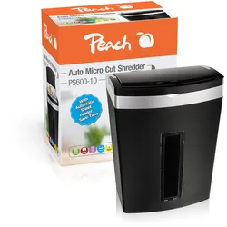 Peach Mikroschnitt Aktenvernichter - 60 Blatt - 20 Liter | 3 x 10 mm Partikelgröße (P-5) | Autofeed | Dauerbetrieb 10 min/über 400 Blatt | DSGVO konform | PS600-10