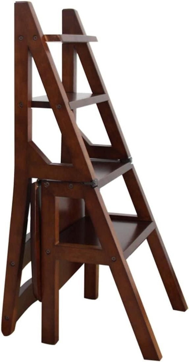 Dubbele ladderstoel - Opvouwbare trapkruk van massief hout - Honingkleur - B: 38 cm, H: 90,5 cm