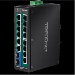 Trendnet Industrie Switch 16Port Gbit PoE+ Metall DIN-Rail (16 Ports), Netzwerk Switch, Schwarz