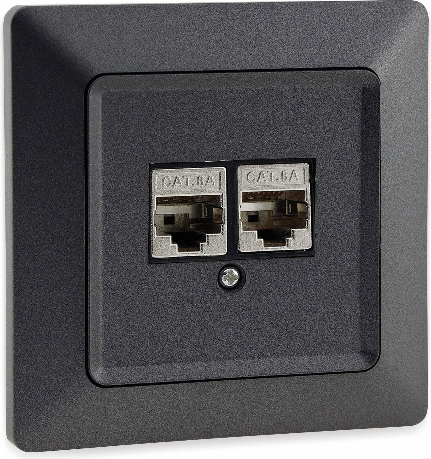 ChiliTec MILOS netwerkstopcontact met 2x CAT6, inclusief frame, inbouw, antraciet