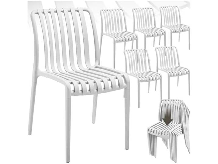 tectake® Gartenstühle stapelbar, Gartenmöbel Set, Balkon Möbel, Bistro Set, Sessel, Outdoor Möbel, Balkonmöbel, Terrassenmöbel - weiß, 6er Set