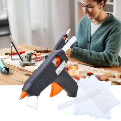 Heissklebepistole 40W - präzises schnelles Verkleben von Holz, Kunststoff, Textilien, Metall, Leder, Keramik - 14 Klebesticks Ø 11mm transparent - mit Aufstellbügel