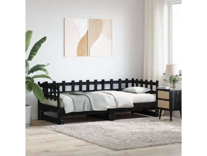 Lit coulissant Noir 2x(80x200) cm Bois de pin massif 840387