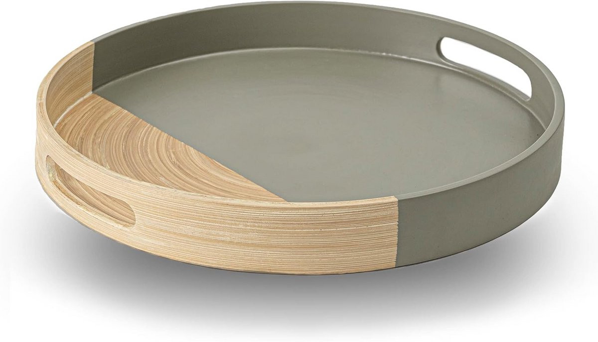 Rond Bamboe Dienblad met Handvatten - Semi-Grijs