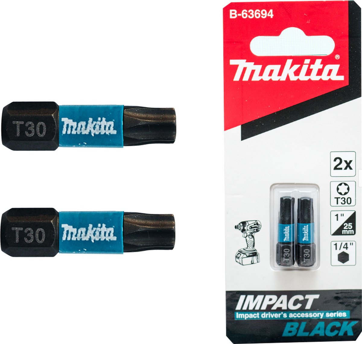 Makita B-63694 2x Slagschroefbit T30x25mm