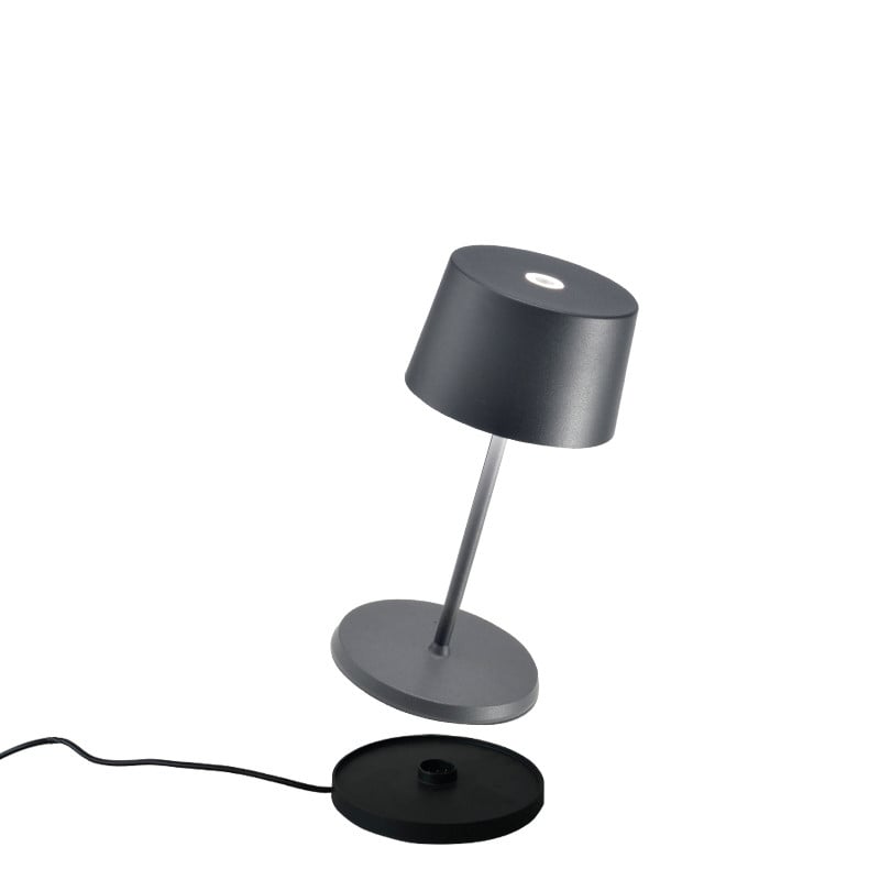 Zafferano Olivia Mini tafellamp - Oplaadbare LED-buitenlamp - Grijs - Hoogte: 22 cm